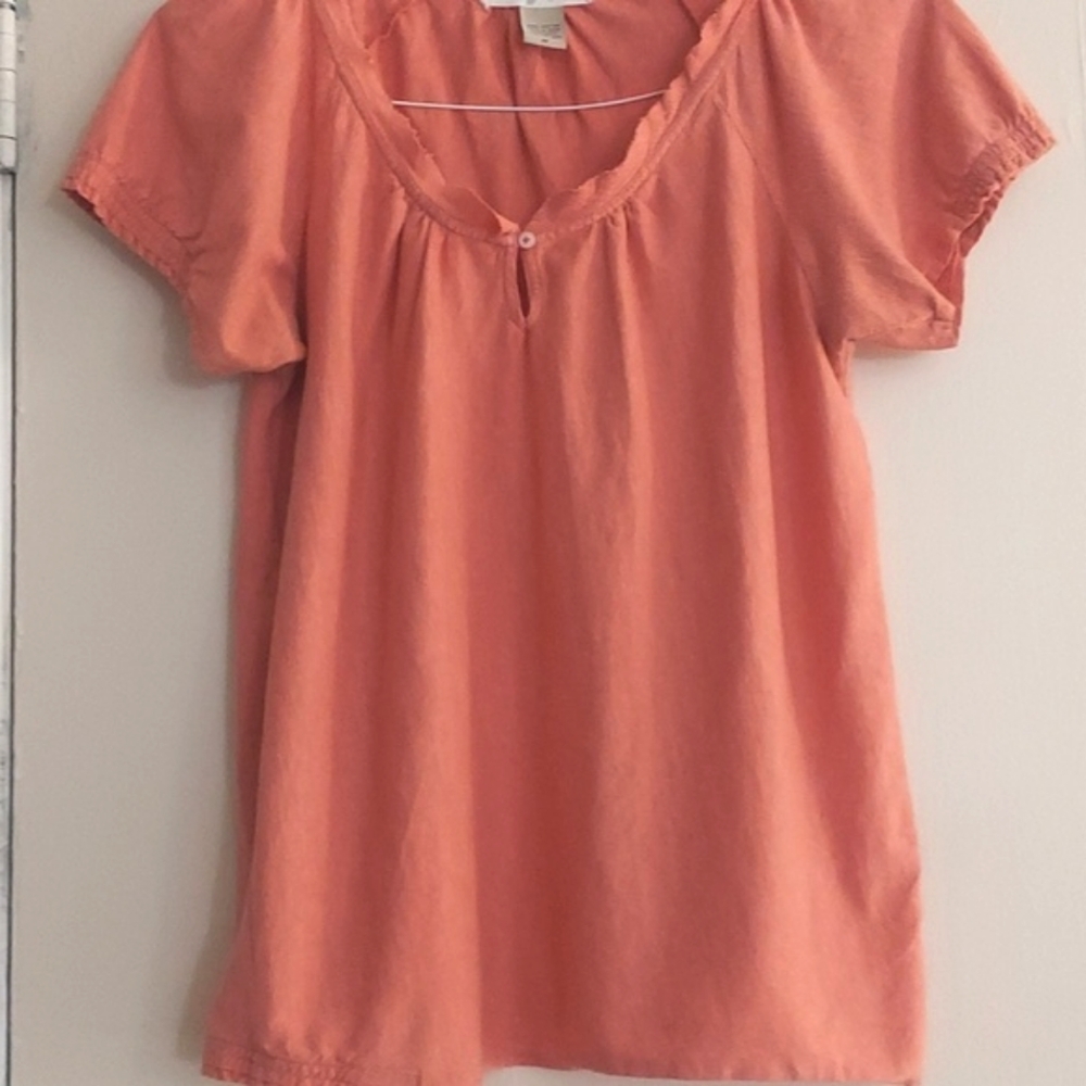 Ruff Hewn Smocked Coral Boho Blouse Top SZ M
